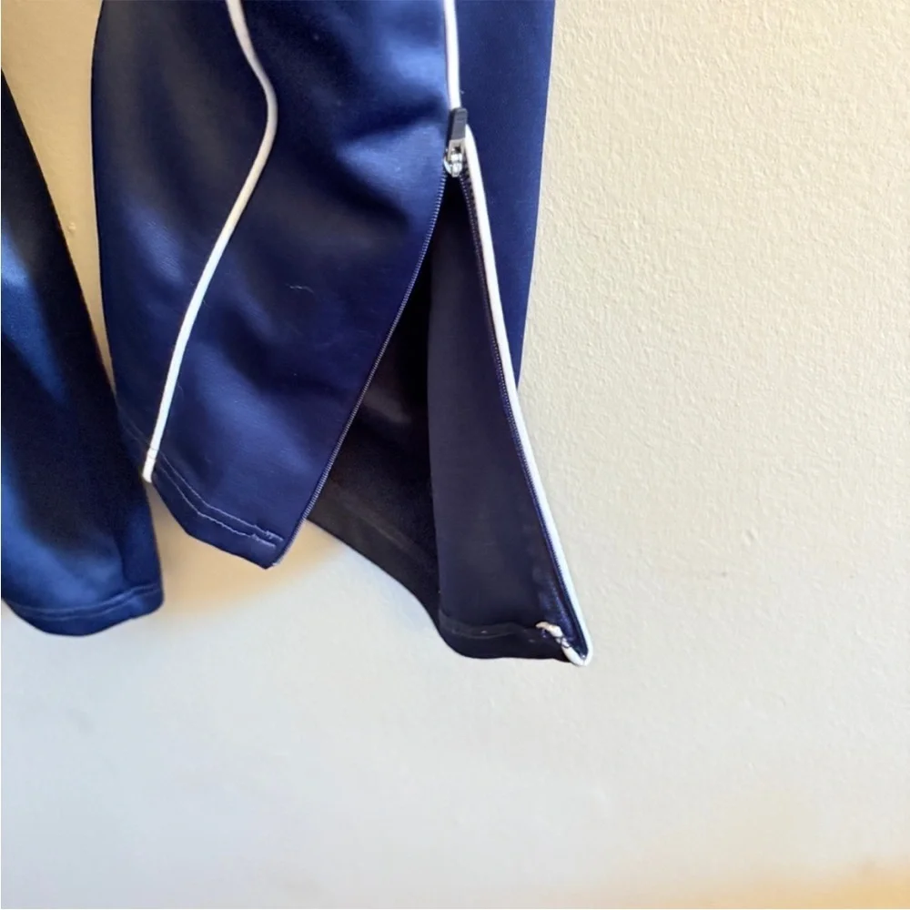 Vintage 90s Umbro Navy Athletic Pants w White Piping & Zip Bottom – Large Fair - Picture 9 of 16